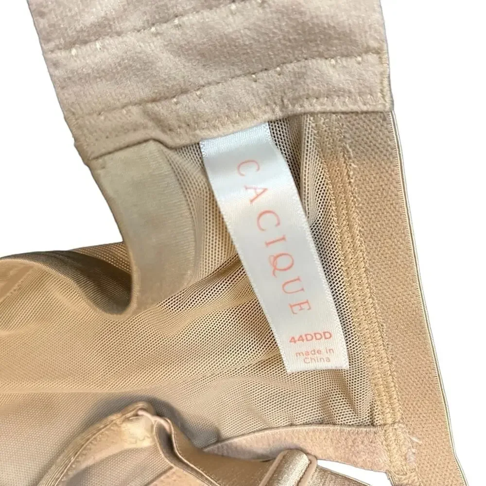 CACIQUE LIGHTLY LINED FULL COVERAGE Beige Tan Smooth Underwire Bra Satin 44DDD